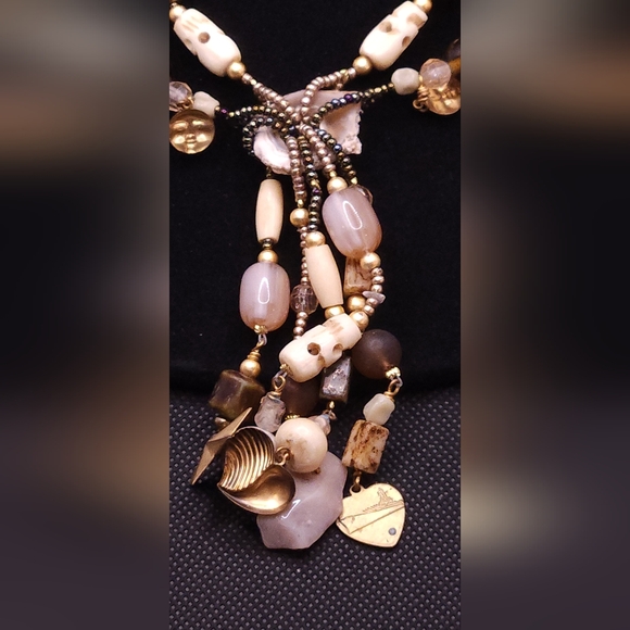 Unique Handcrafted Beaded Boho Tassel Necklace With Charms And Skull Beads - Picture 5 of 7